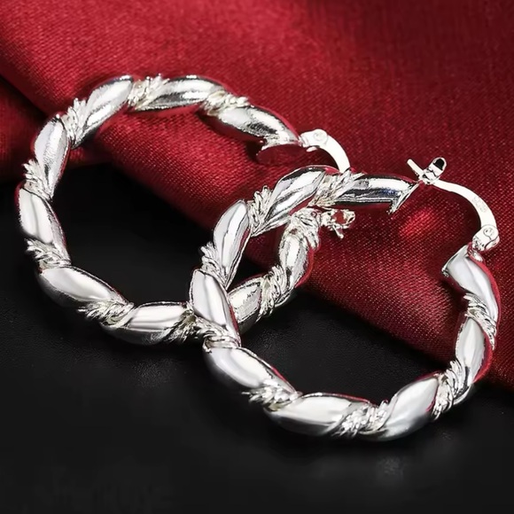 Jewelry - Silver Twisted Hoop Earrings with Polished Finish